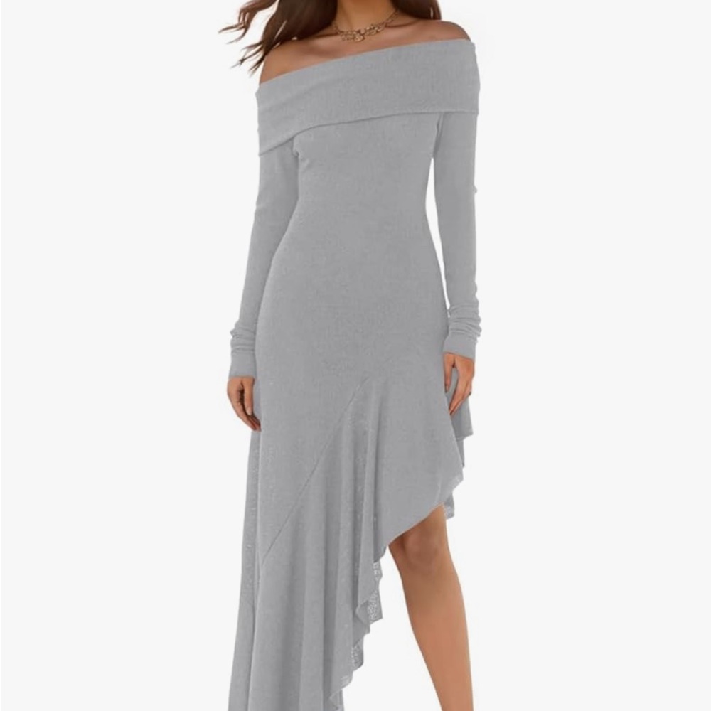 Asymmetric High-Low Maxi Dress in Light Gray